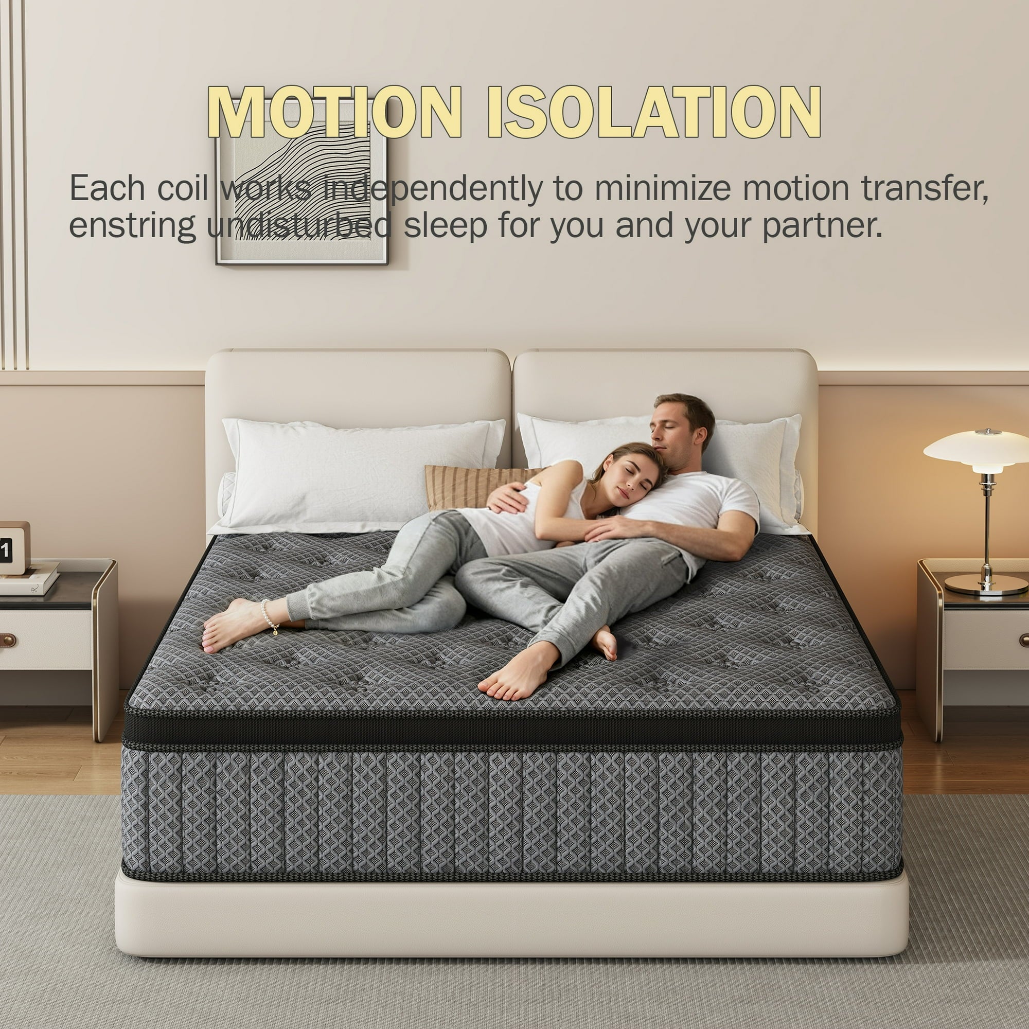HIKOS 10 inch Queen Mattress in a Box, Cooling Gel Memory Foam Hybrid Mattress with Individually Wrapped Pocket Coils, Medium Firm Queen Size Mattress, Pressure Relief for Adult