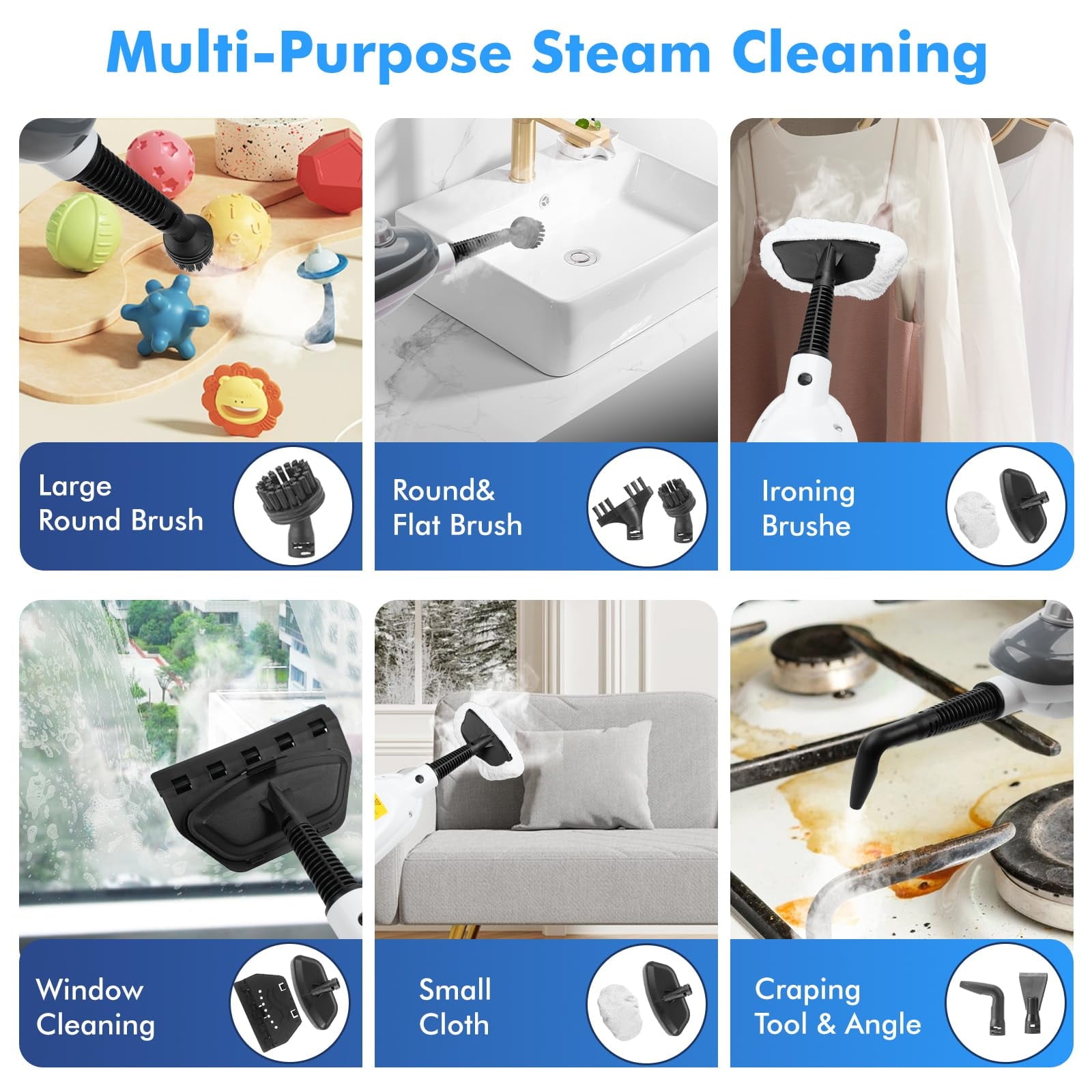 Purevigil Steam Mop , All-in-one Powerful Handheld Steam Cleaner Detachable For Hardwood Floors,Carpet,Tiles, Windows,with 11 Accessories,Grey