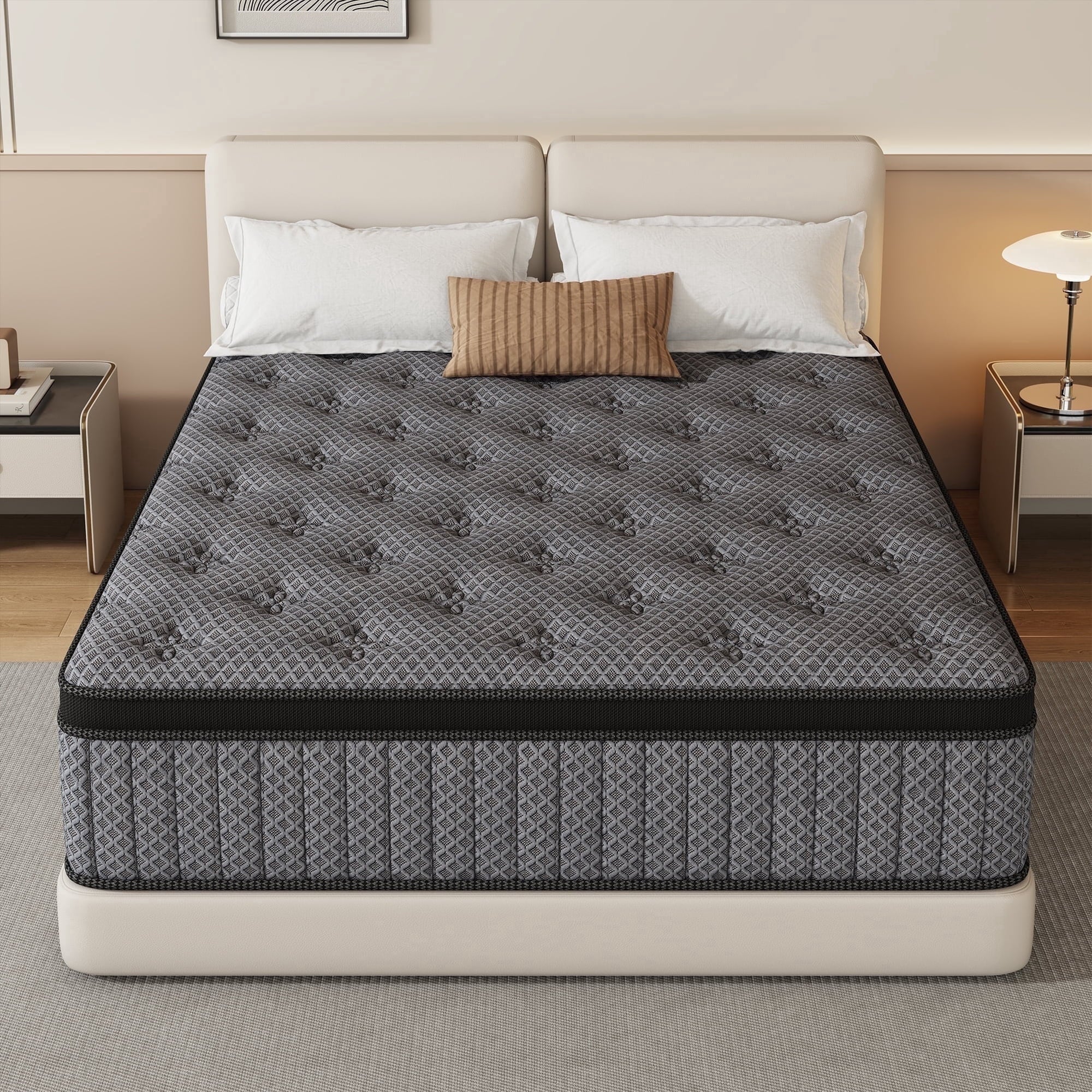HIKOS 10 inch Queen Mattress in a Box, Cooling Gel Memory Foam Hybrid Mattress with Individually Wrapped Pocket Coils, Medium Firm Queen Size Mattress, Pressure Relief for Adult