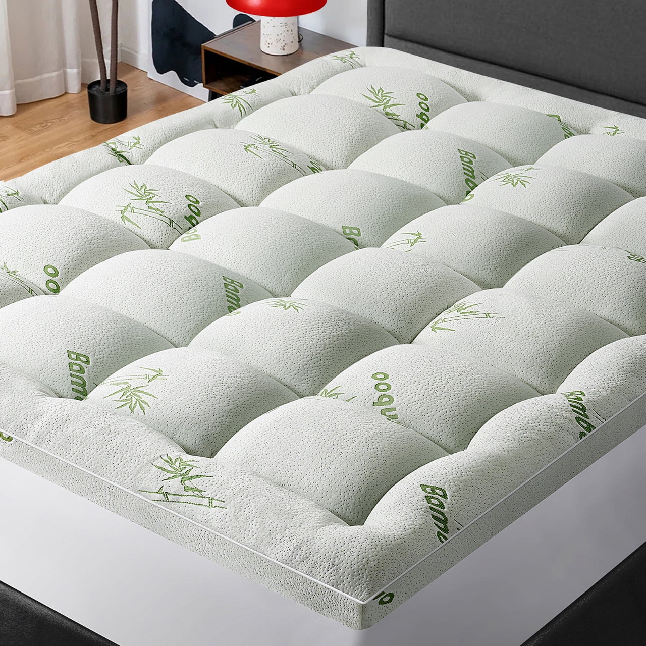 Mattress Topper California King Size Bed,Bamboo Extra Thick Mattress Pad Cover Soft Plush Noiseless Down Alternative Fill,with 8-21" Deep Pocket