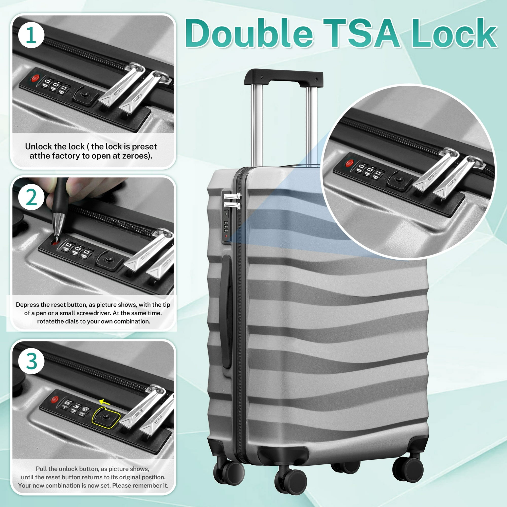 Luggage Sets 3 Piece Lightweight Luggage with Spinner Wheels ABS Travel Suitcase with TSA Lock 20 24 28 inch Carry on Luggage Silver