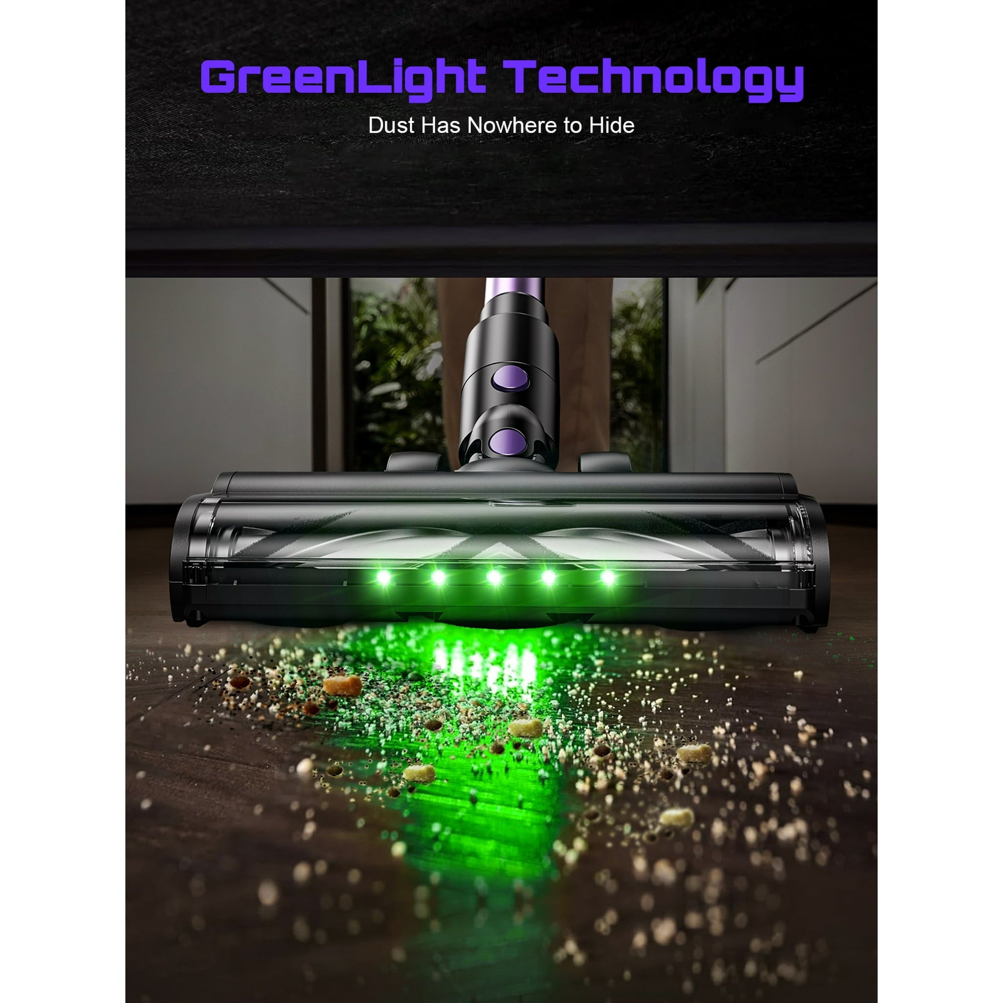 SUXIANGVAC Cordless Vacuum Cleaner, 40Kpa 8 in 1 Lightweight, Anti-Tangle Brush with Green Light, Violet
